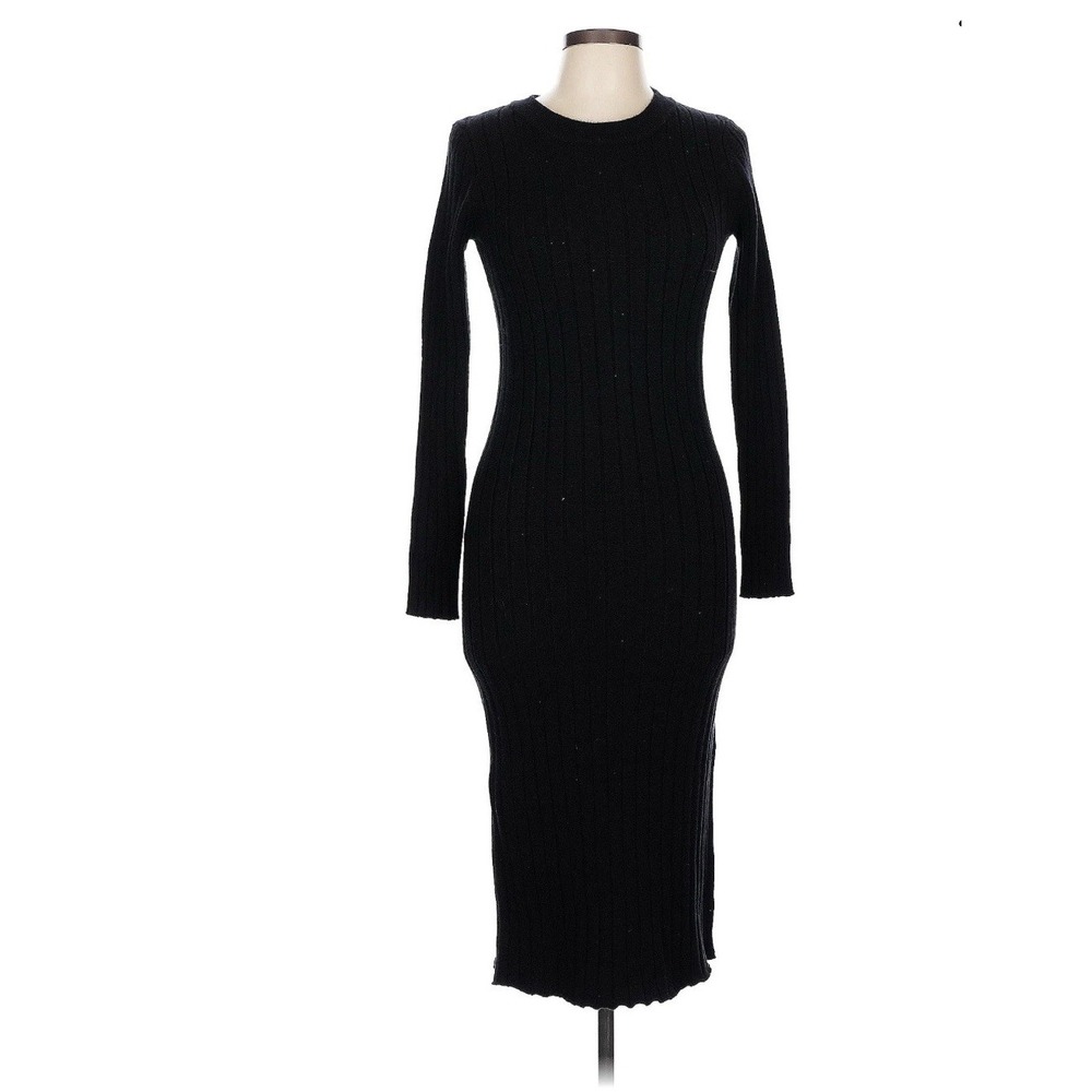 Lulus The Best Yet Black Ribbed Bodycon Midi Sweater Dress Size Large